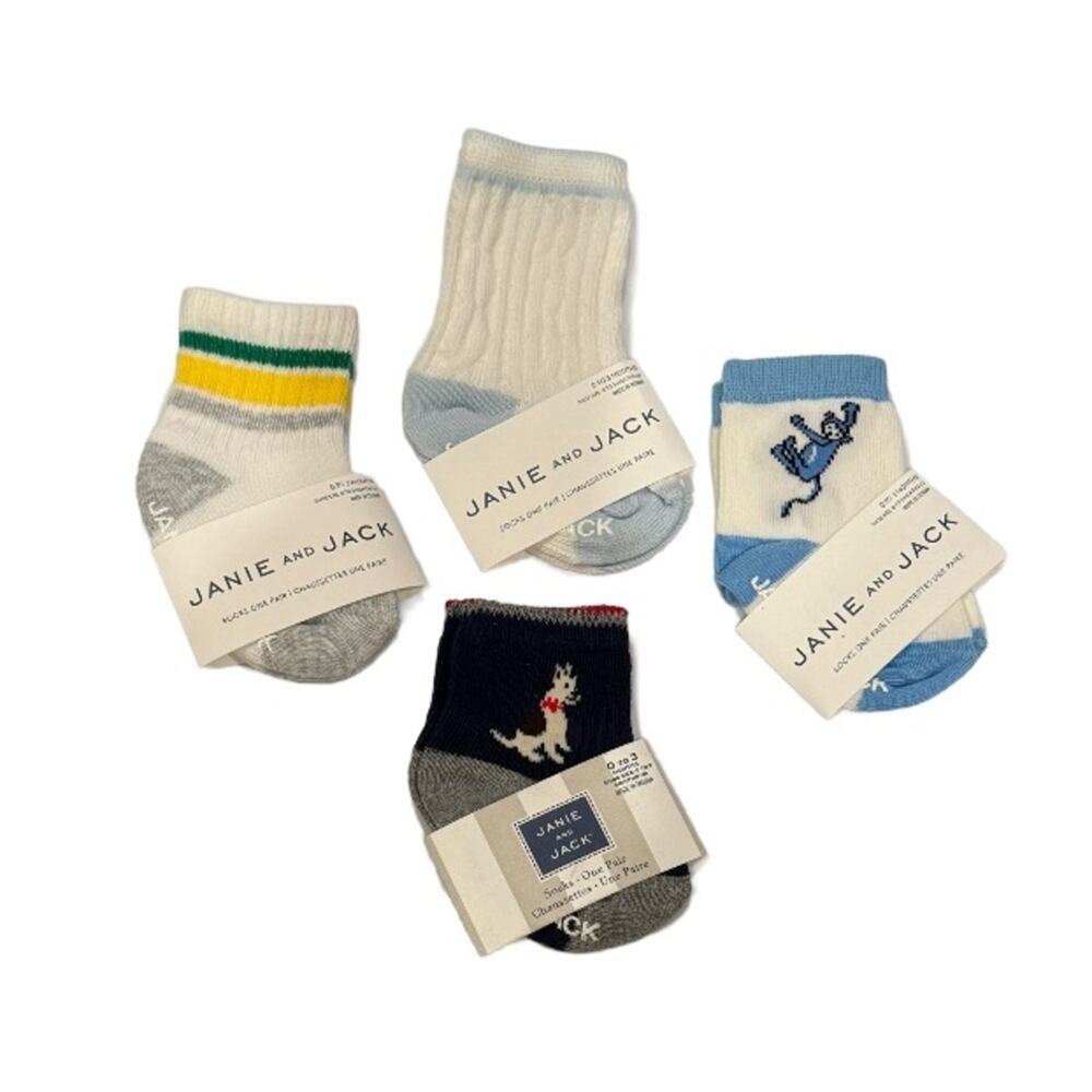 Janie and Jack Boy’s Assorted Socks- Set of 4 Size 0-3M